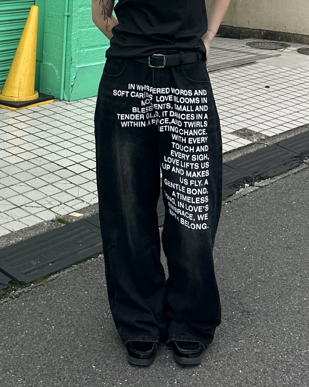 レタリングデニムパンツ Y1588