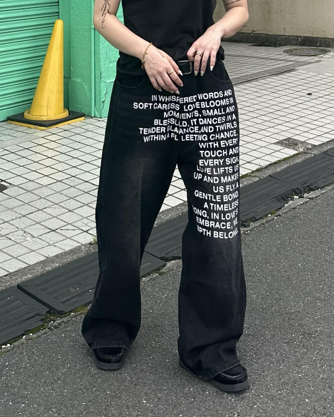 レタリングデニムパンツ Y1588