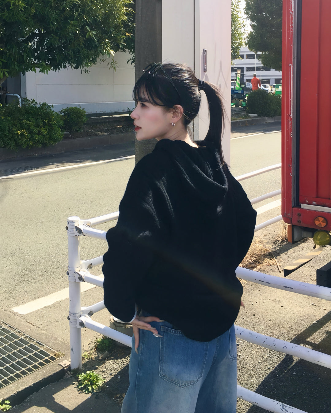 ソフトリブヘンリーネックニットフーディー YN0088