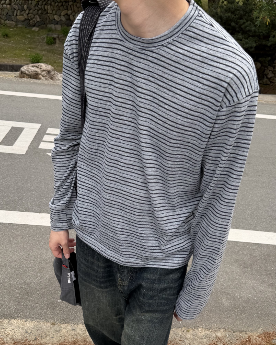 ボーダーラウンドネックカジュアルTシャツ YQ0008