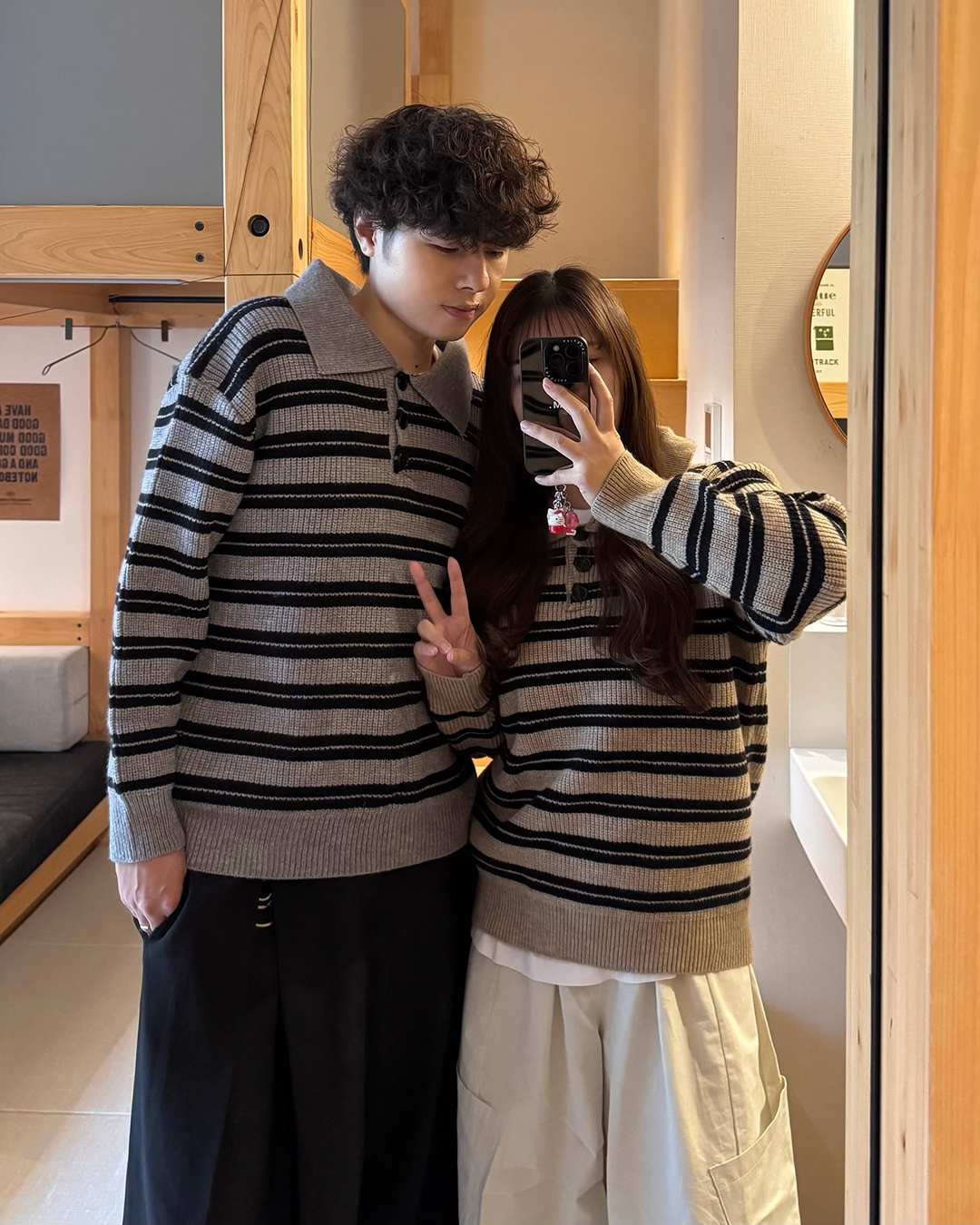 ヘンリーネックユニセックスボーダーニットスウェット GC0280