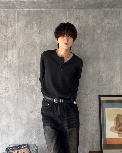 【即納】ヘンリーネックワッフルロンT SY0110