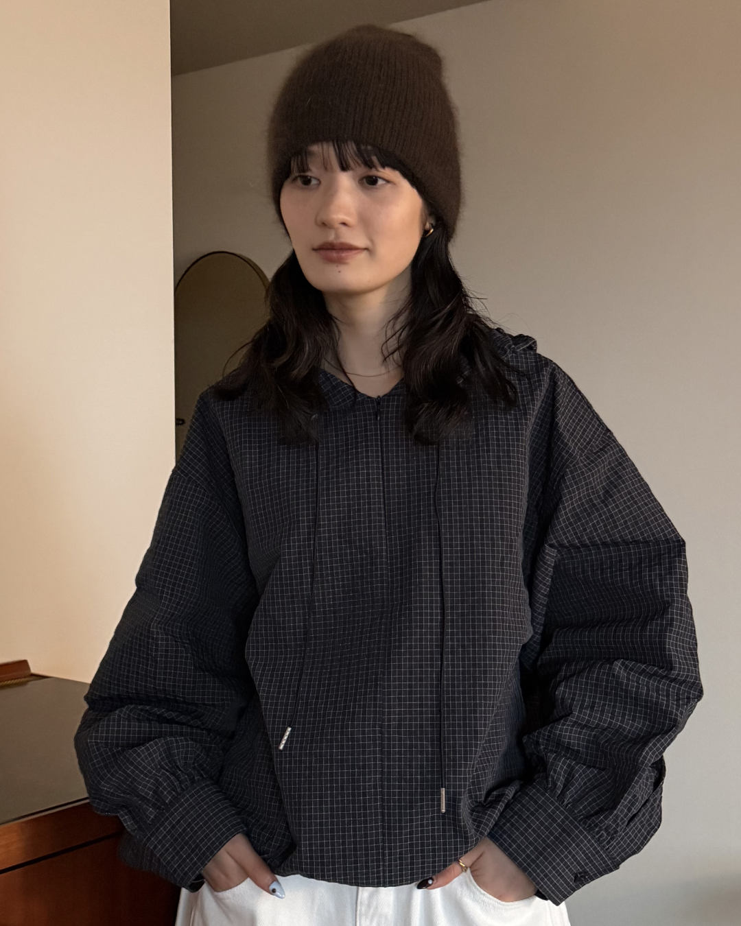90s 希少　PIKO アノラックパーカー　チェック柄　ドローコード　ピコ WISH FOR EVER（ウィッシュフォーエバー）の「ASSORT DRAW CODE CHECK