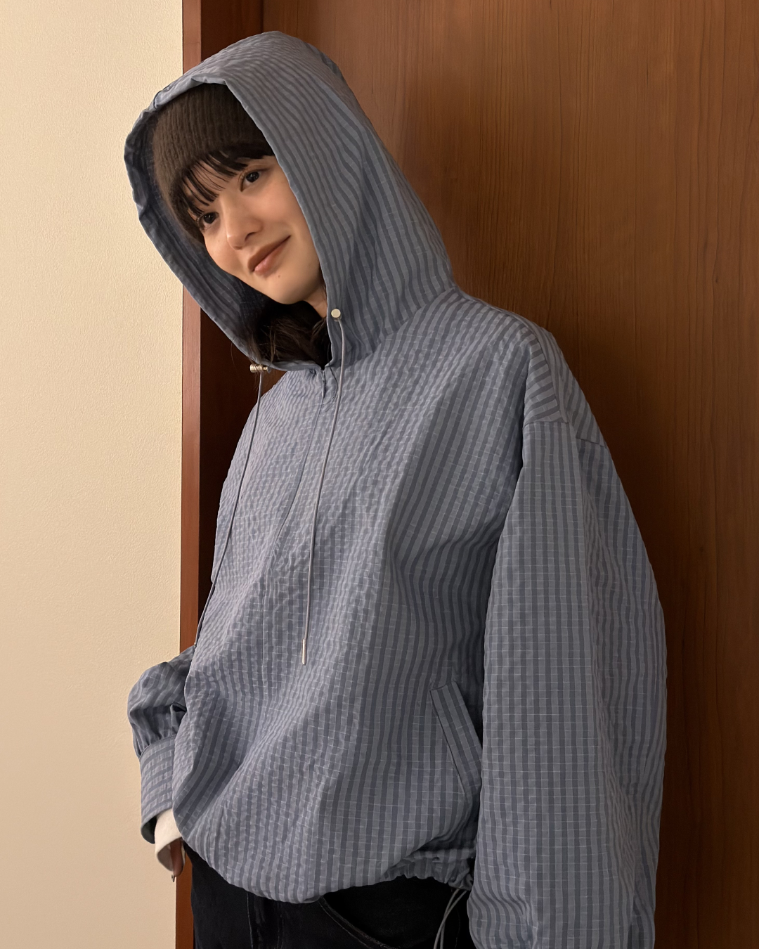 90s 希少　PIKO アノラックパーカー　チェック柄　ドローコード　ピコ 90s Eddie Bauer Check Cotton Anorak Parka 白緑青 M 白タグ エディー