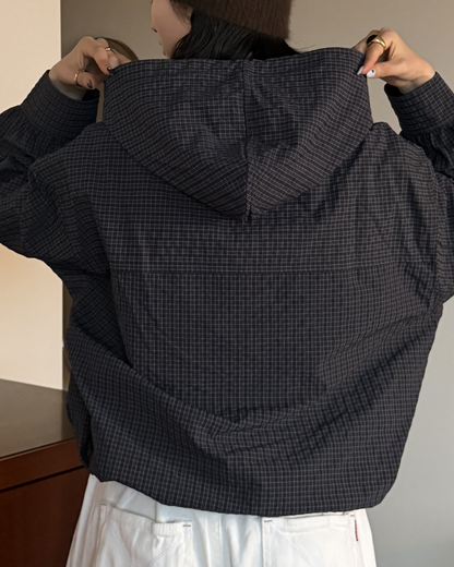 ドローコード付きアノラックチェックジャケット AA0097