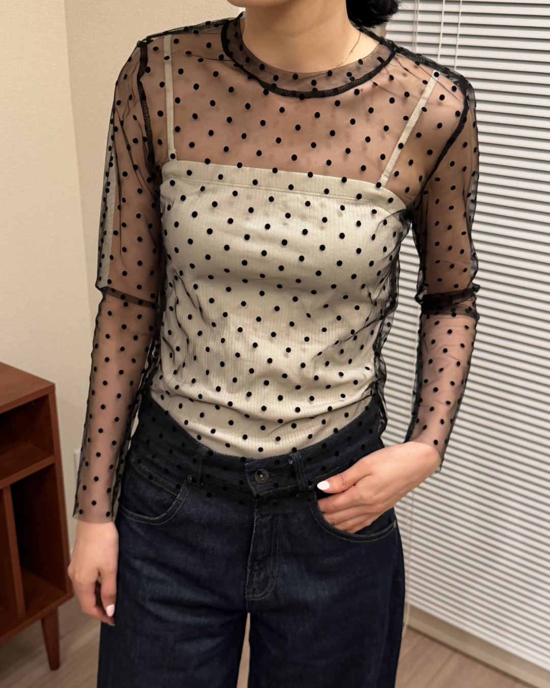 シアー素材ドットトップス AA0158