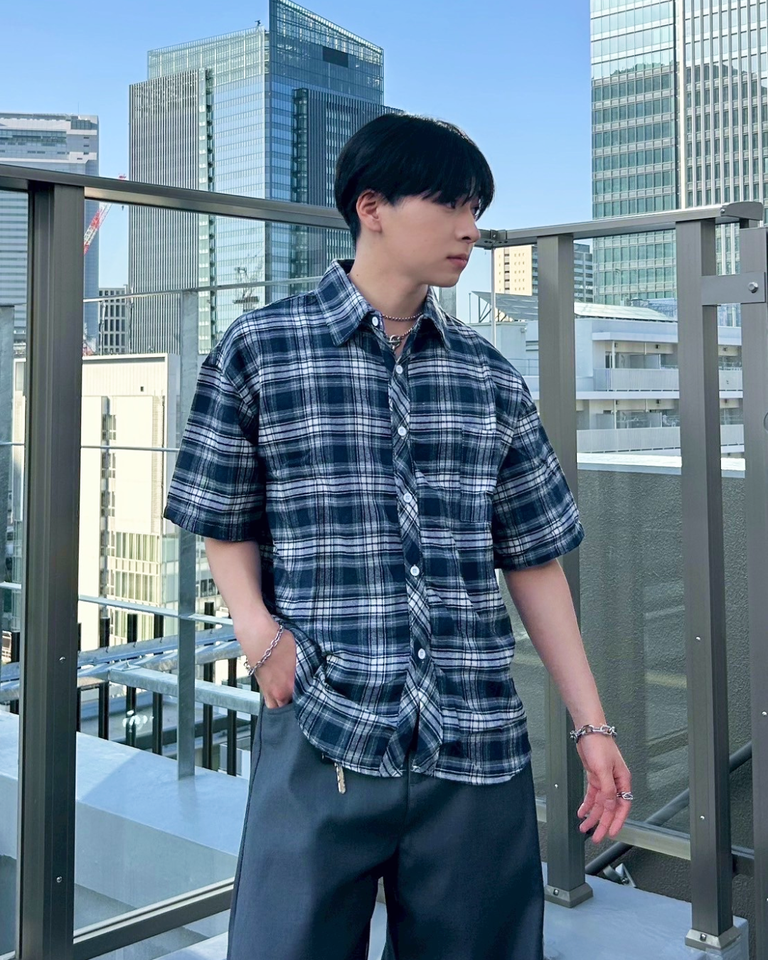 ネイビーショートチェックシャツ AS0119