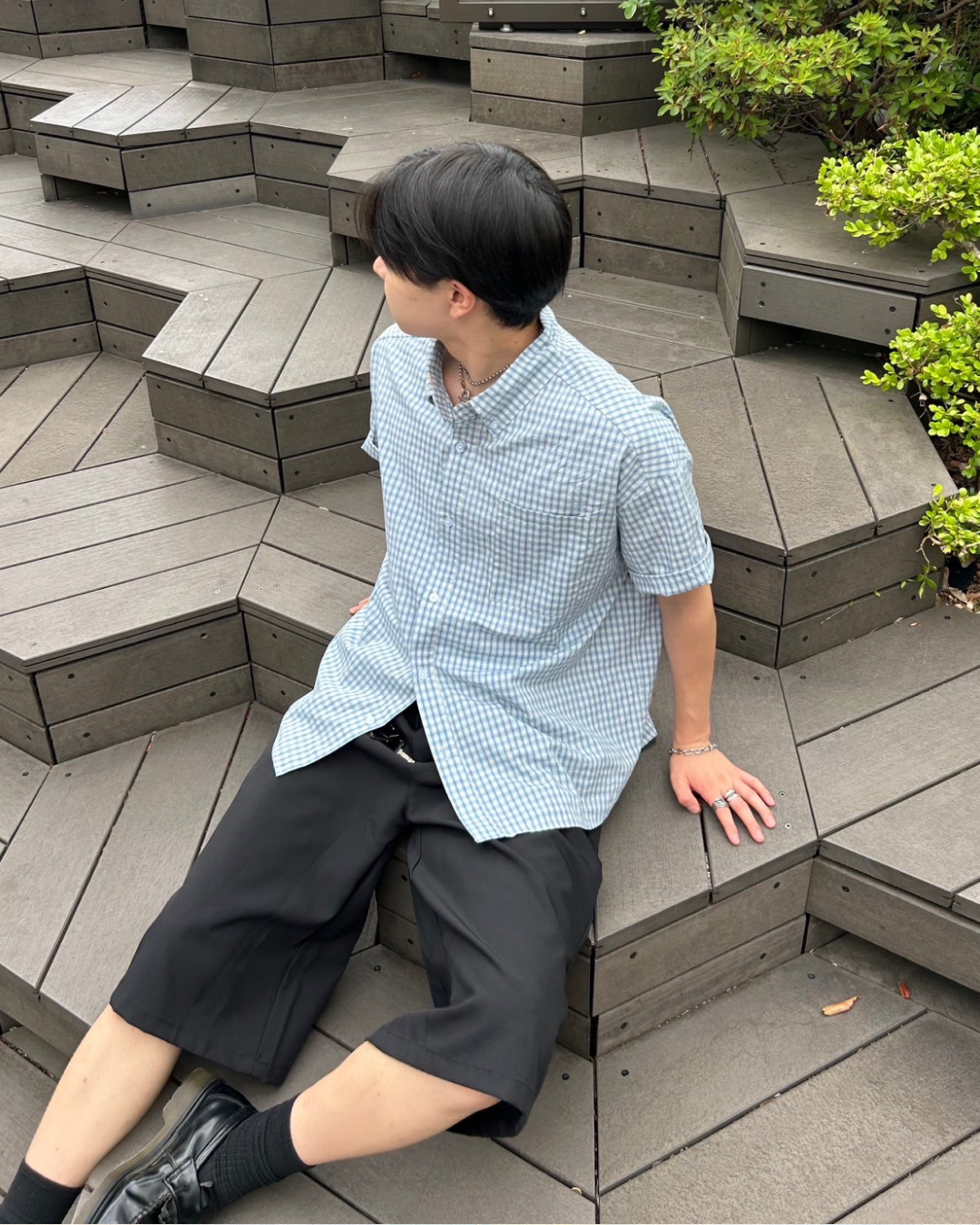 良品✨️yori 23SS ギンガムスカラップカラー プルオーバーシャツ ホワイト yori】ギンガムスカラップカラー カットソー