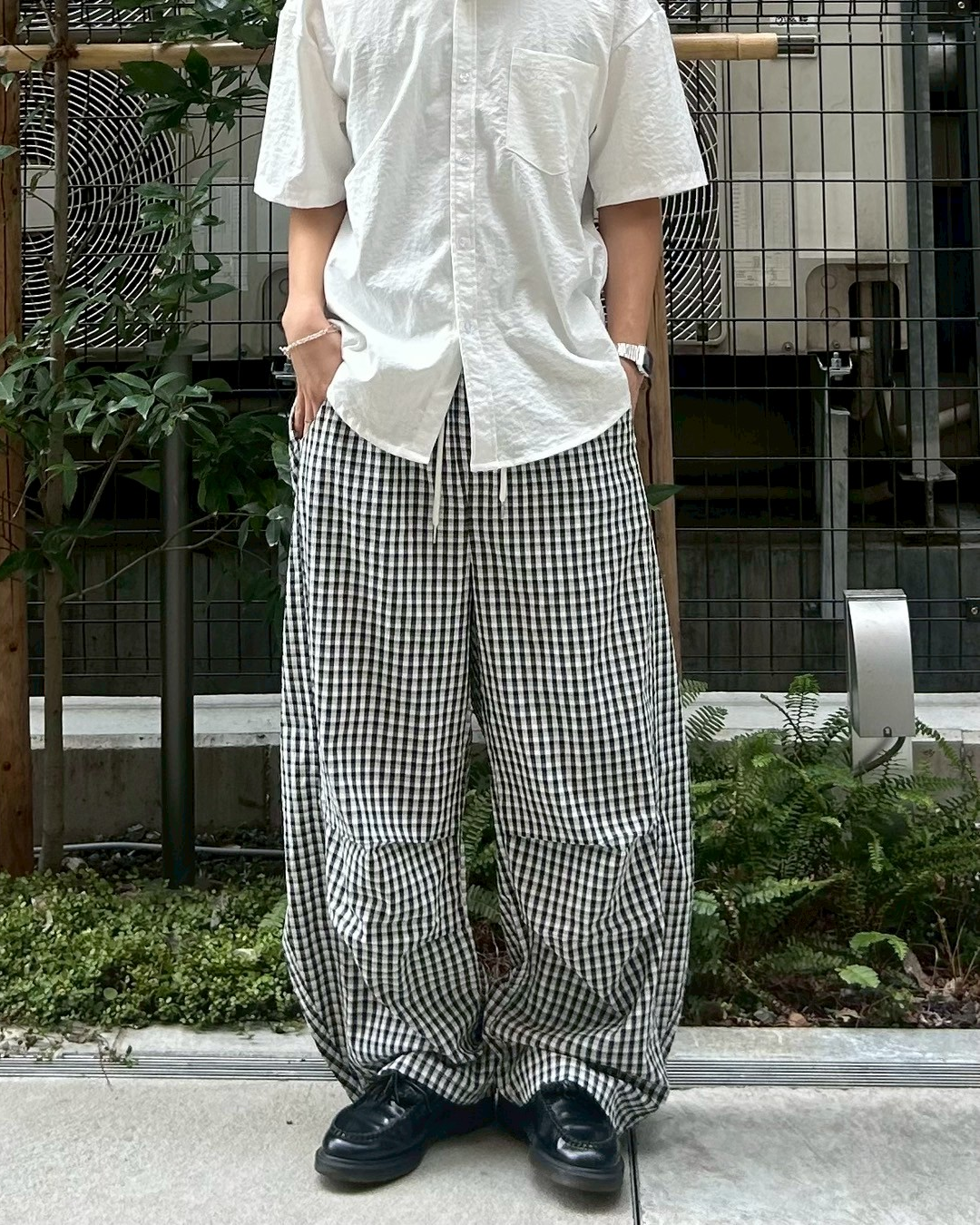 バレルレッグチェックナイロンパンツ AS0276