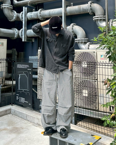 バレルレッグチェックナイロンパンツ AS0276