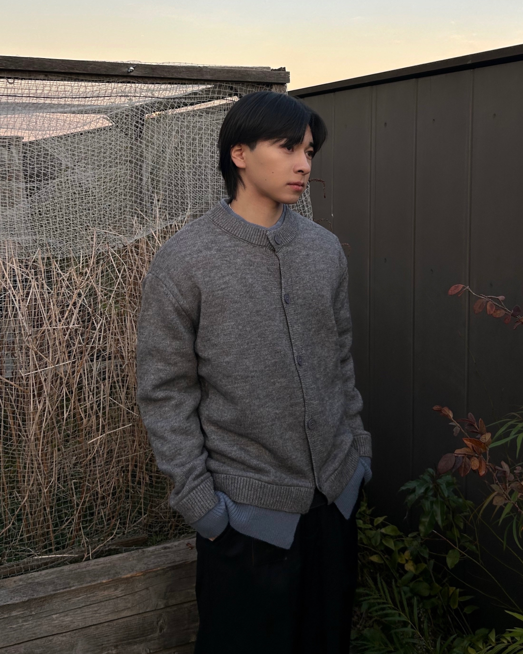 レイヤードヘンリーネックニットカーディガン AS0381