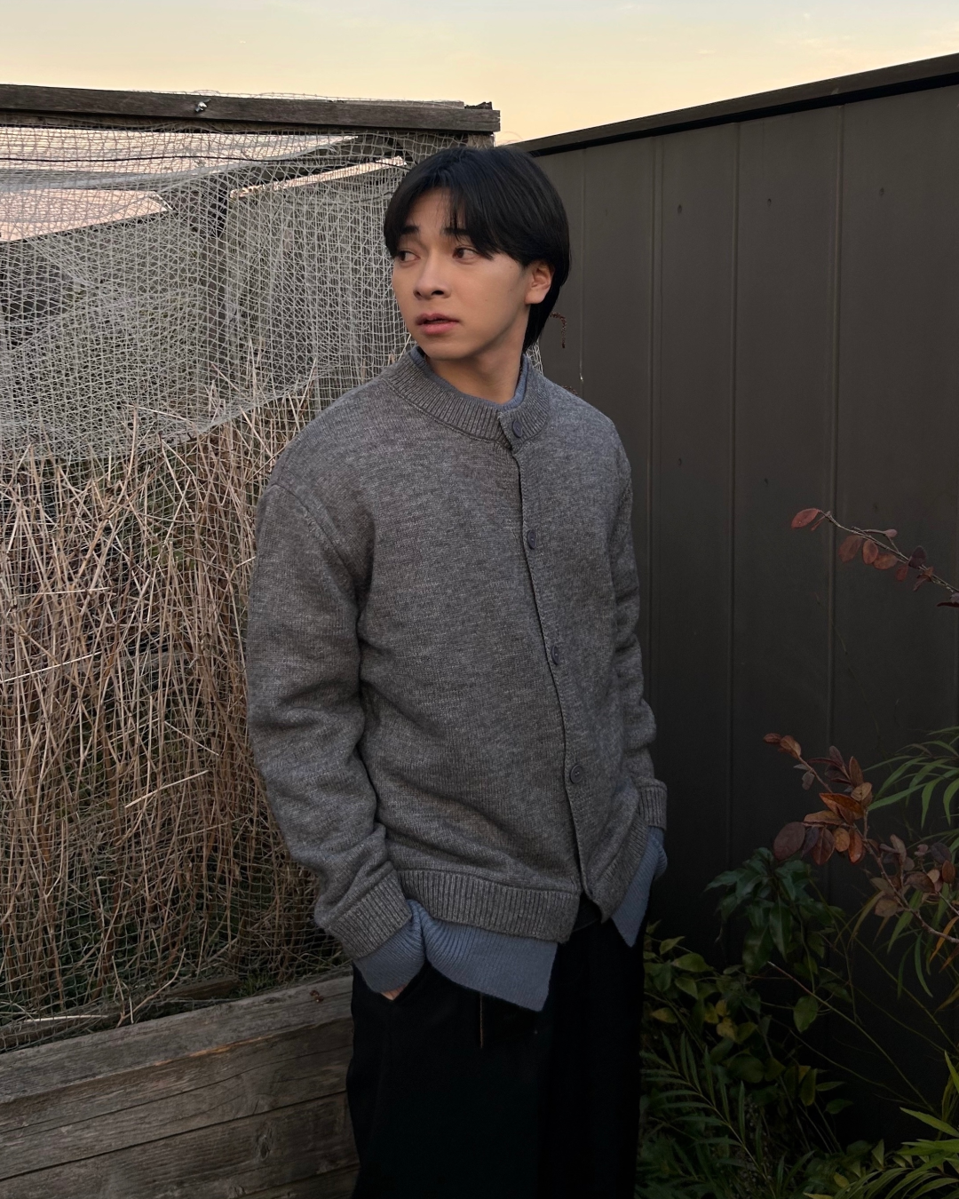 レイヤードヘンリーネックニットカーディガン AS0381