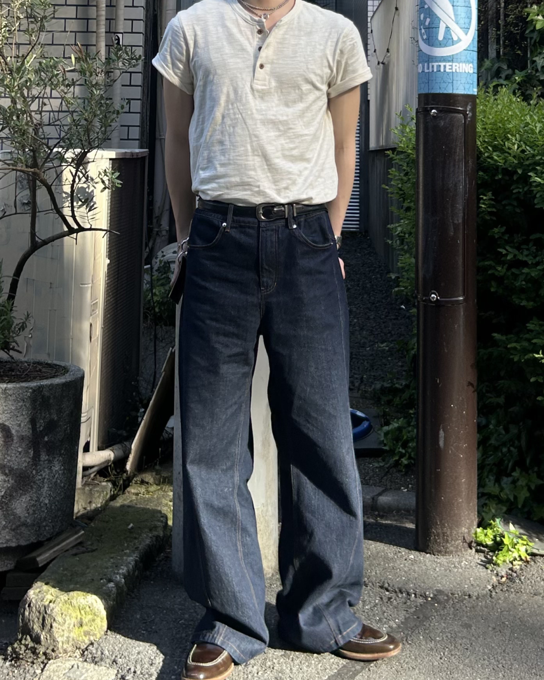 ヘンリーネックリネンコットンTシャツ AS0389