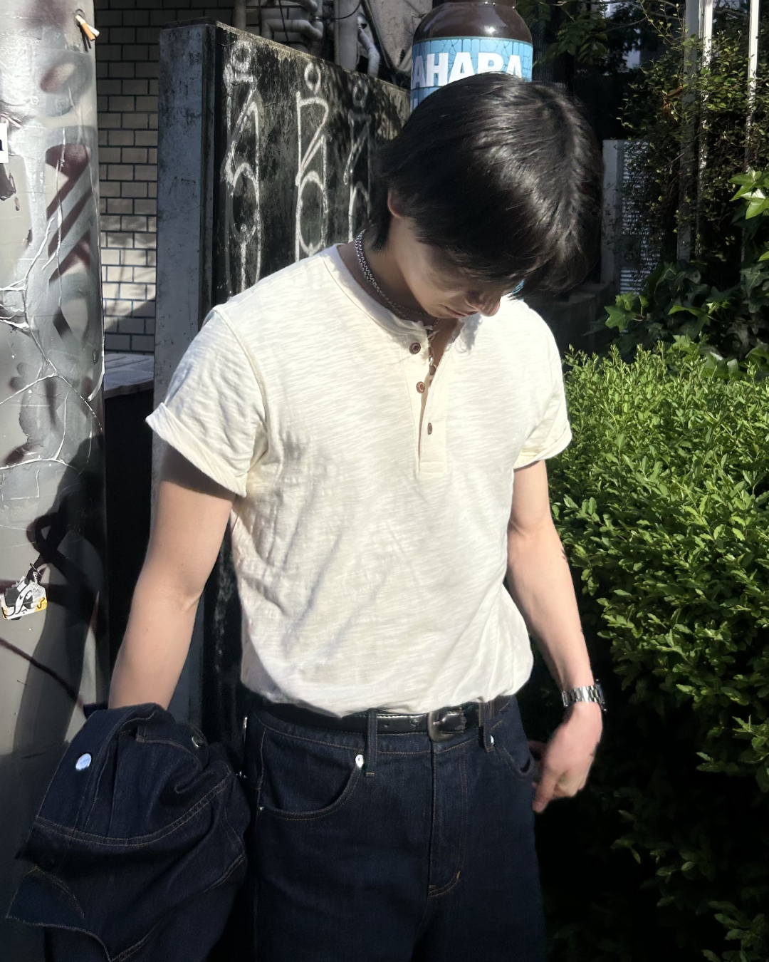 ヘンリーネックリネンコットンTシャツ AS0389