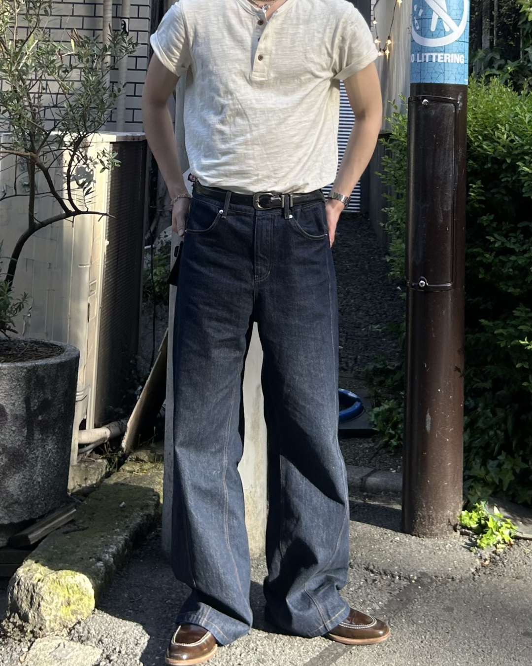 ヘンリーネックリネンコットンTシャツ AS0389