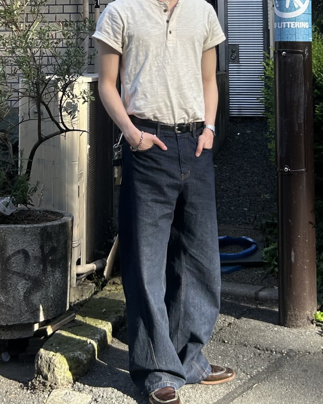 ヘンリーネックリネンコットンTシャツ AS0389