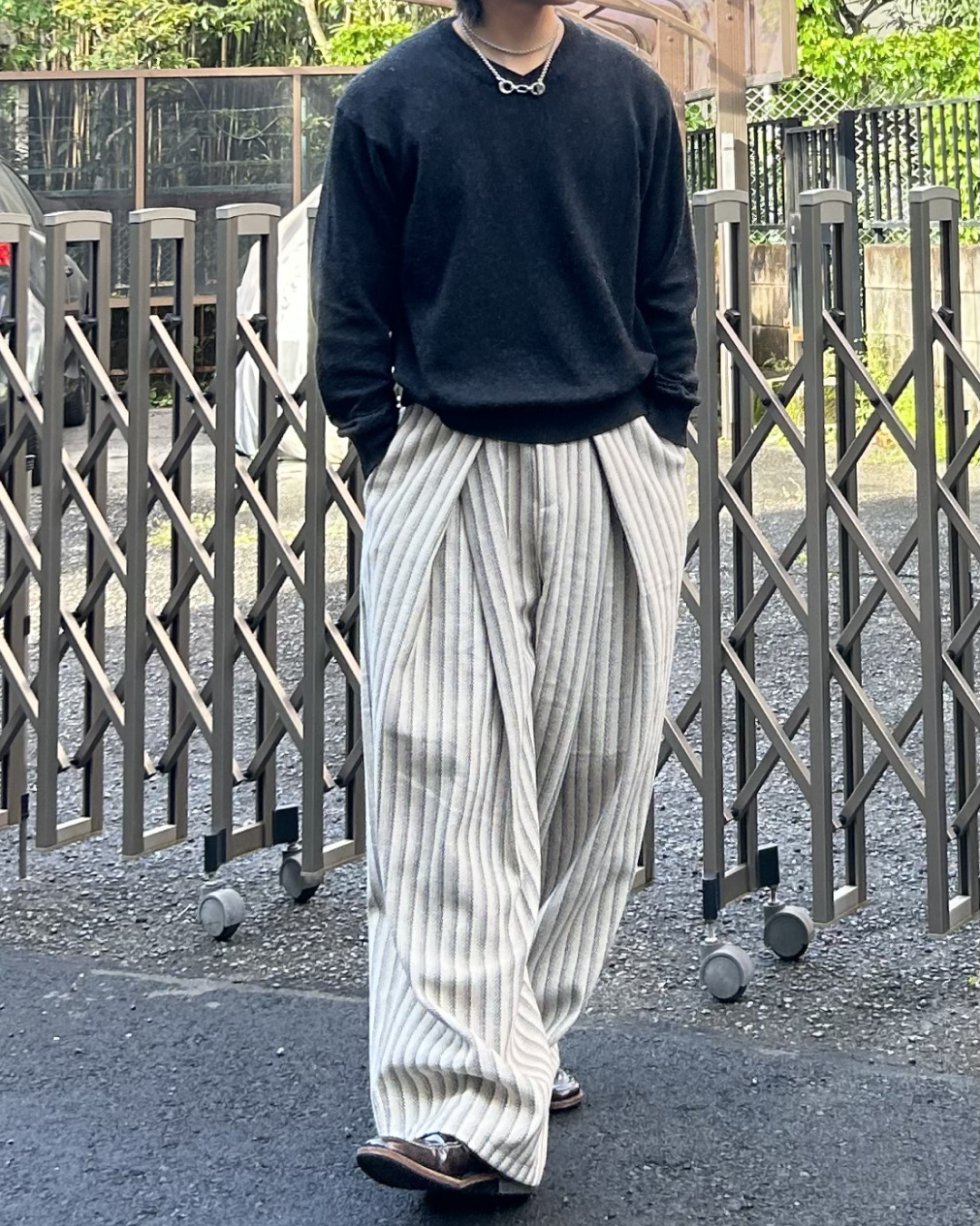 ストライプタックワイドスラックス AS0406