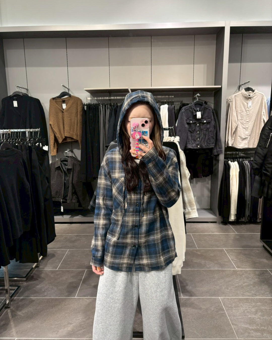 フード付きチェックシャツ AW1165