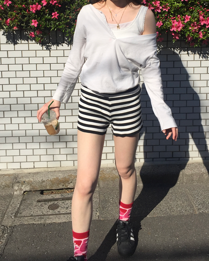 ハイウエストボーダーニットショートパンツ  AW1267