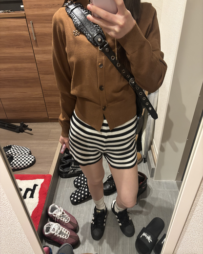 ハイウエストボーダーニットショートパンツ  AW1267