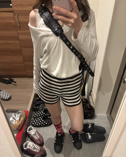 ハイウエストボーダーニットショートパンツ  AW1267