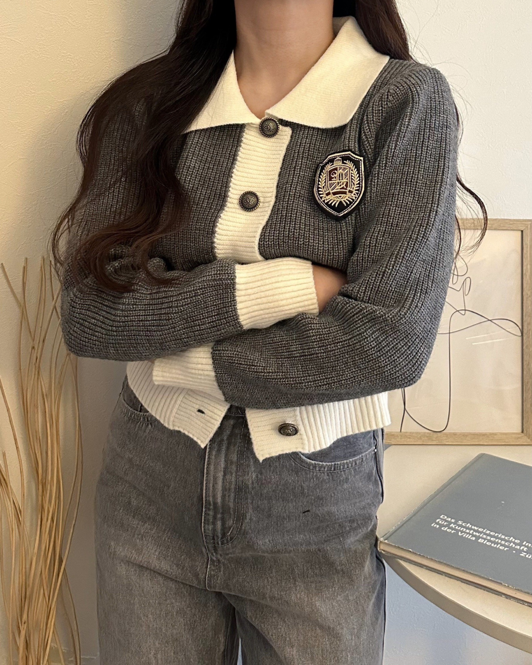 College patch button knit AY00016