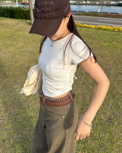 【即納】サイドシャーリングミニTシャツ AY0638