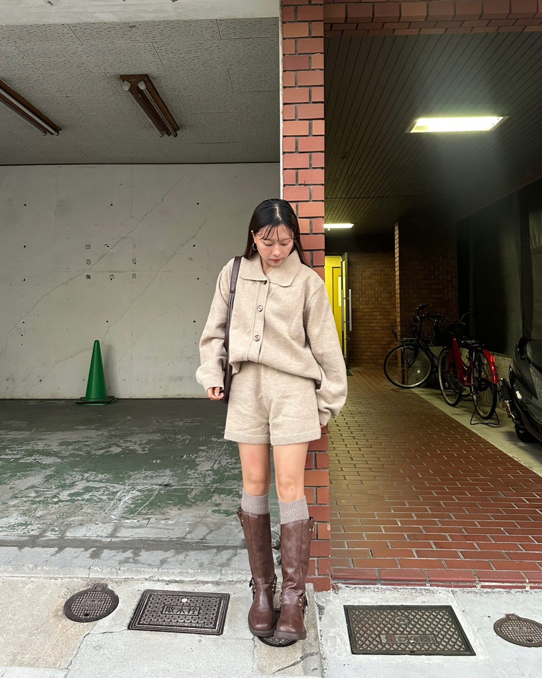 【即納】ポロカラーニットセットアップ AY1064