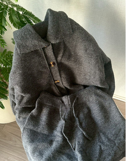 【即納】ポロカラーニットセットアップ AY1064