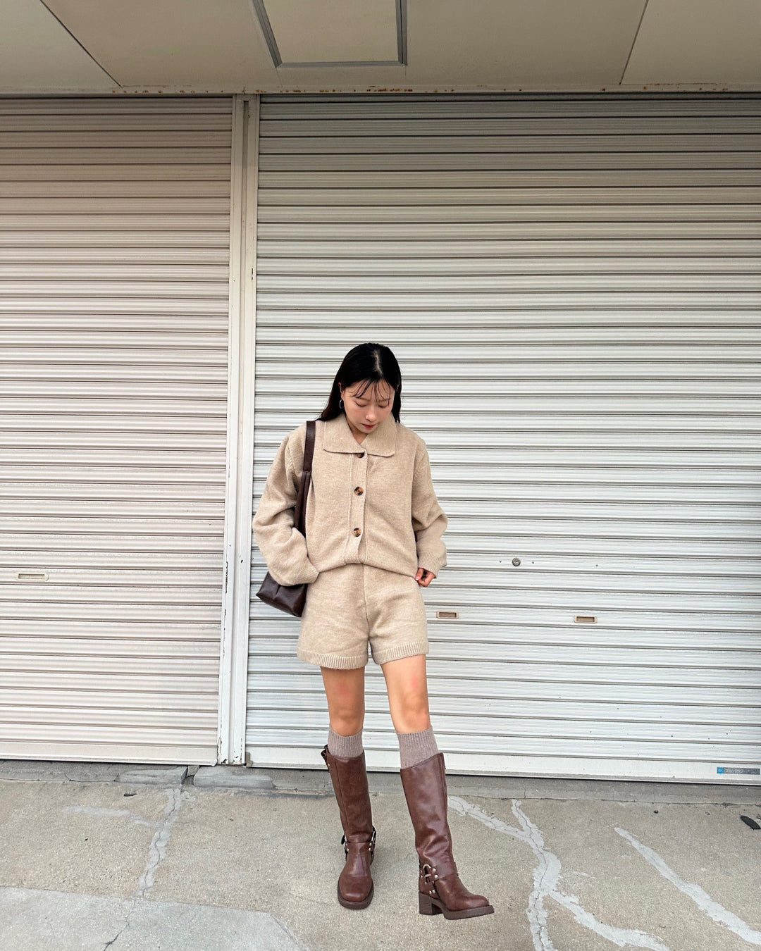 【即納】ポロカラーニットセットアップ AY1064