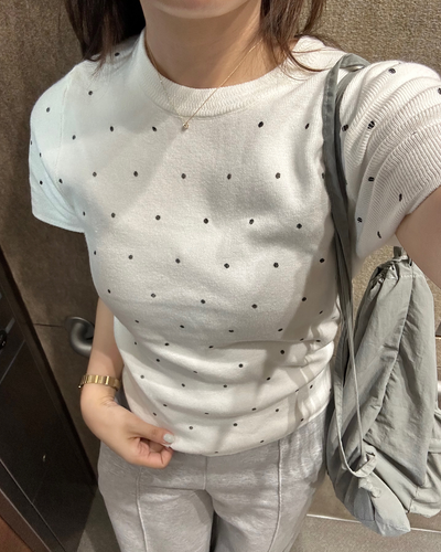 ラウンドネック水玉Tシャツ AY1292