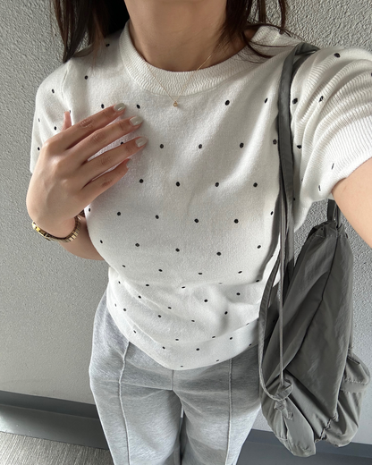 ラウンドネック水玉Tシャツ AY1292