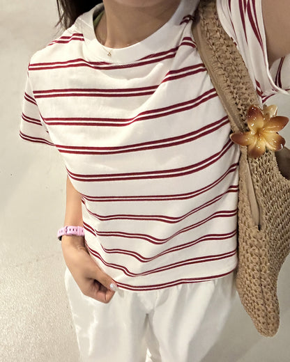 クロップドダブルボーダーTシャツ AY1301
