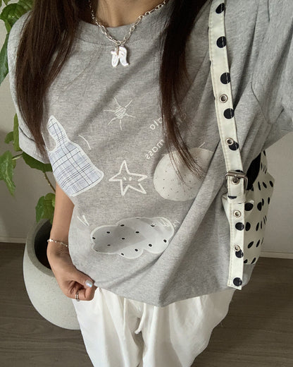 コラージュアートルーズフィットTシャツ AY1328