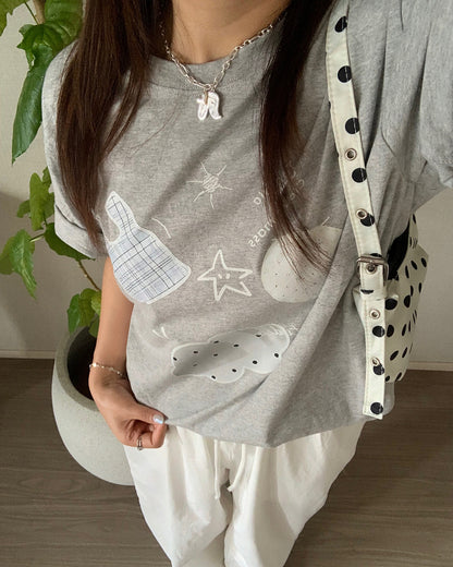コラージュアートルーズフィットTシャツ AY1328