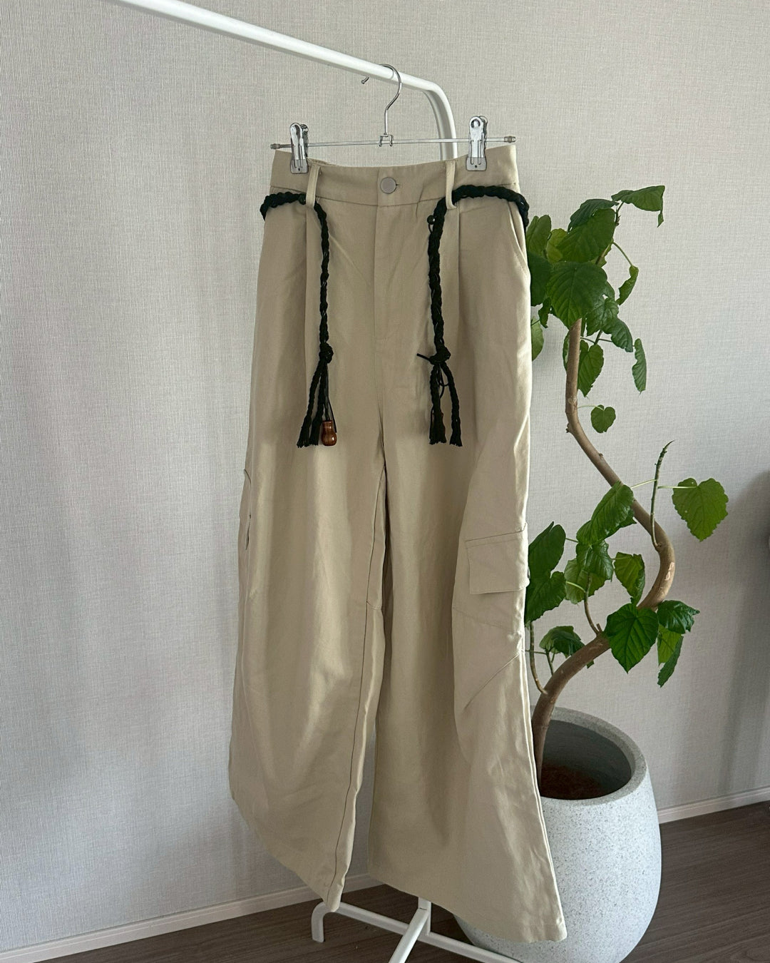 【即納】ベルト付きワイドストレートコットンパンツ AY5006