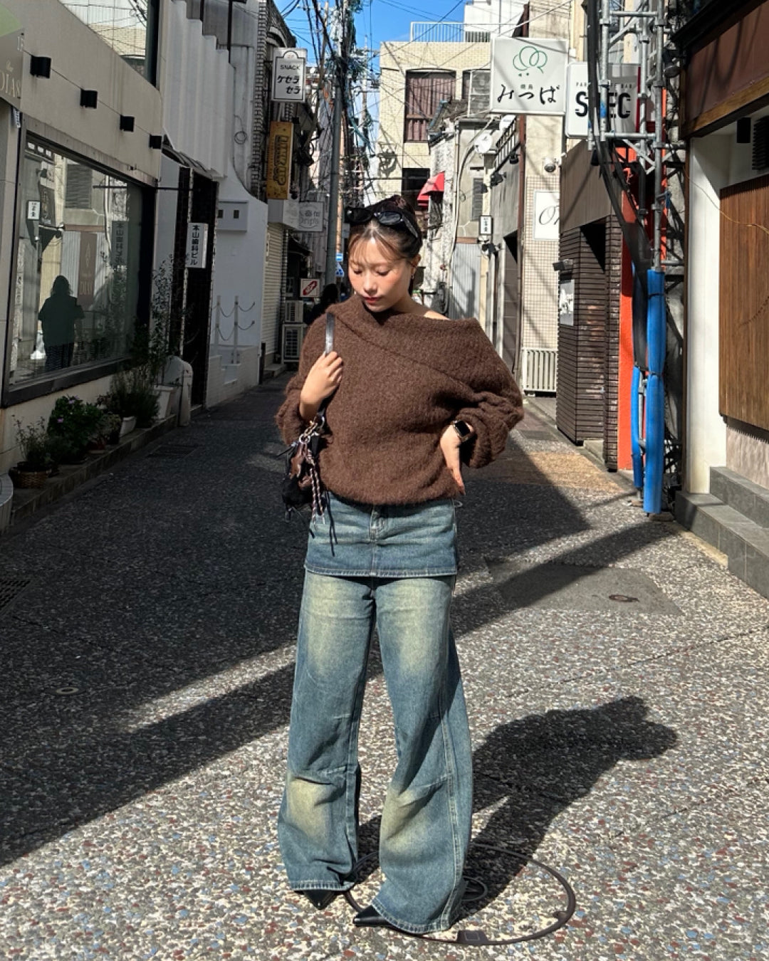 【即納】レイヤードスカートデニムパンツ AY5014