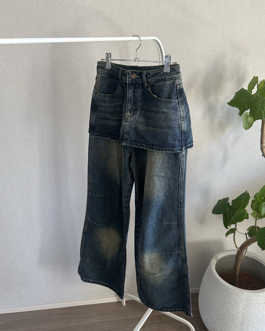 【即納】レイヤードスカートデニムパンツ AY5014