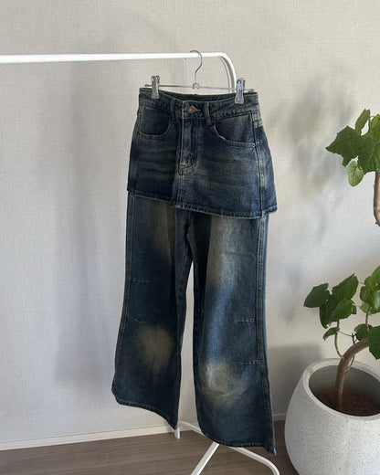 【即納】レイヤードスカートデニムパンツ AY5014