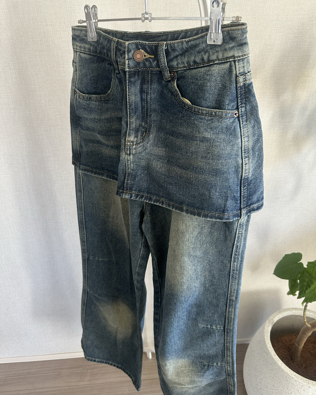 【即納】レイヤードスカートデニムパンツ AY5014