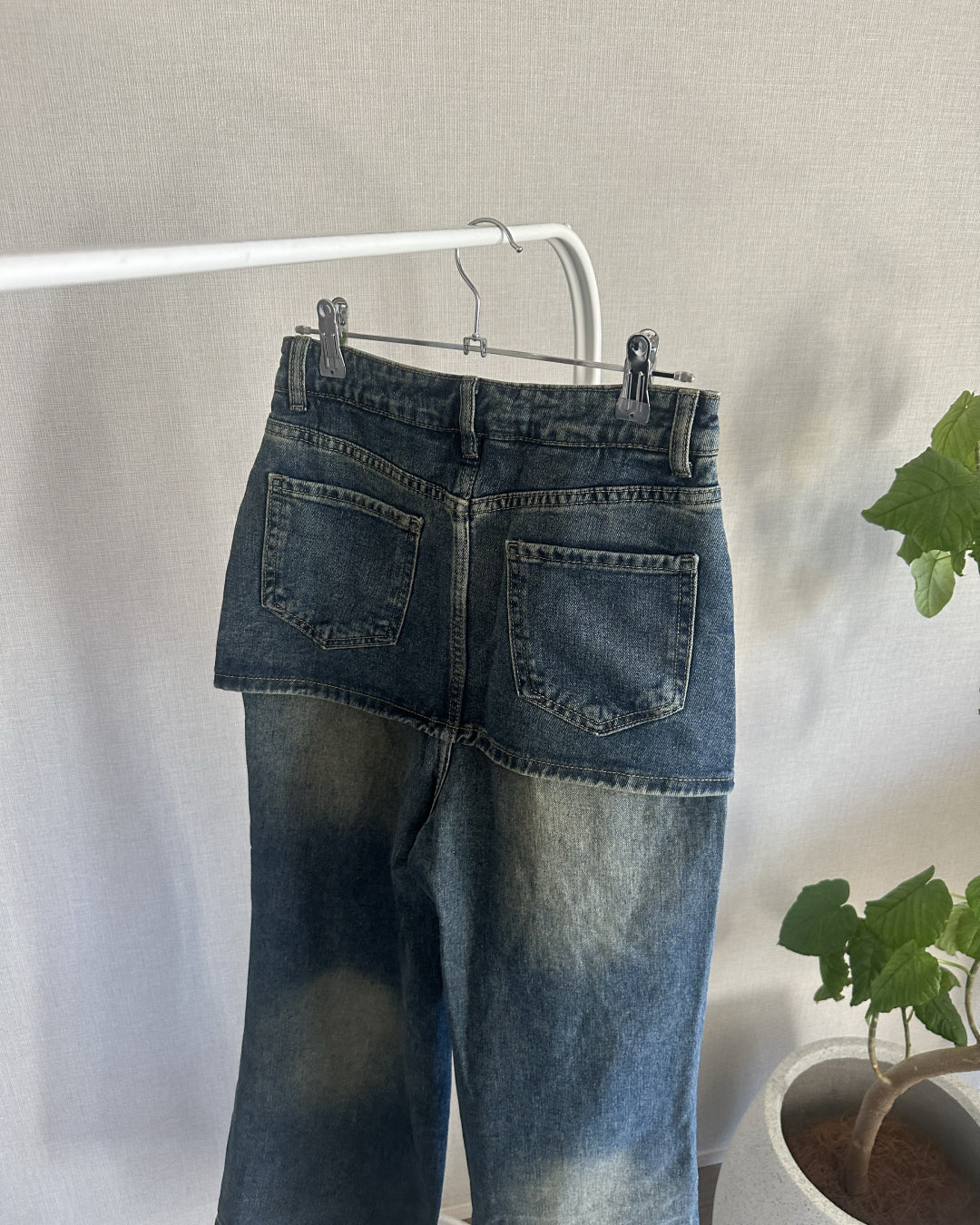 【即納】レイヤードスカートデニムパンツ AY5014