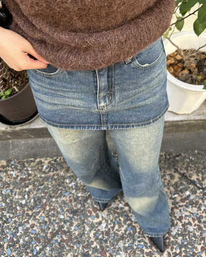 【即納】レイヤードスカートデニムパンツ AY5014