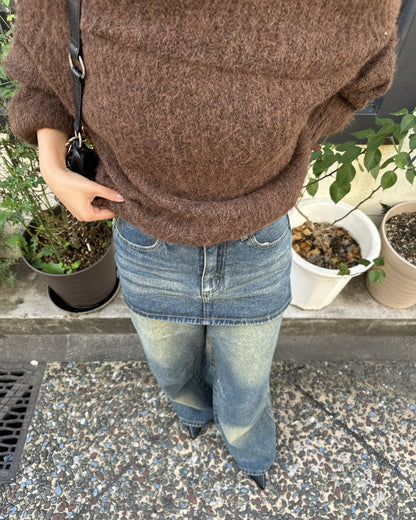 【即納】レイヤードスカートデニムパンツ AY5014