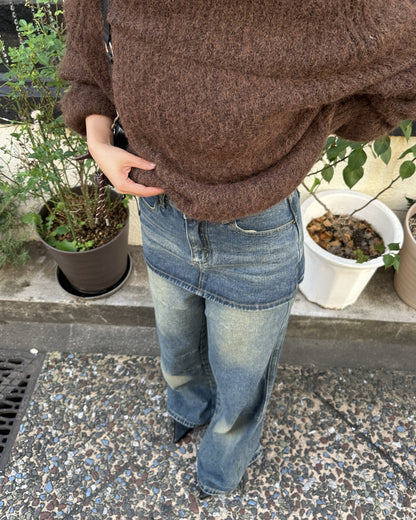 【即納】レイヤードスカートデニムパンツ AY5014