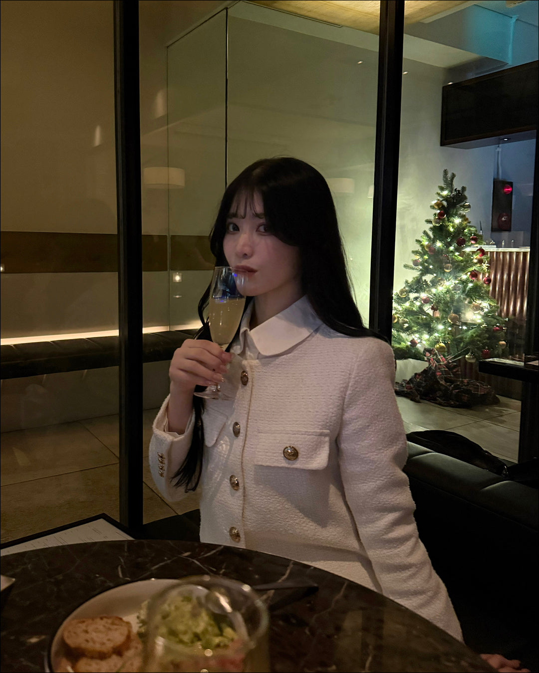 【即納】ノーカラーツイードジャケット B0004