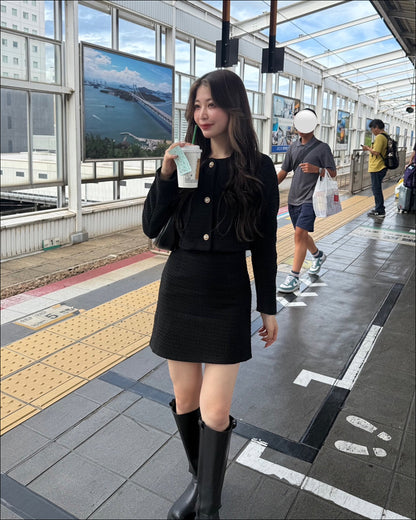 【再販】ブラックツイードショートジャケット　B0239