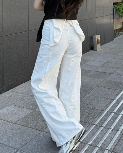 バックリボンバレルレッグジーンズ B2001