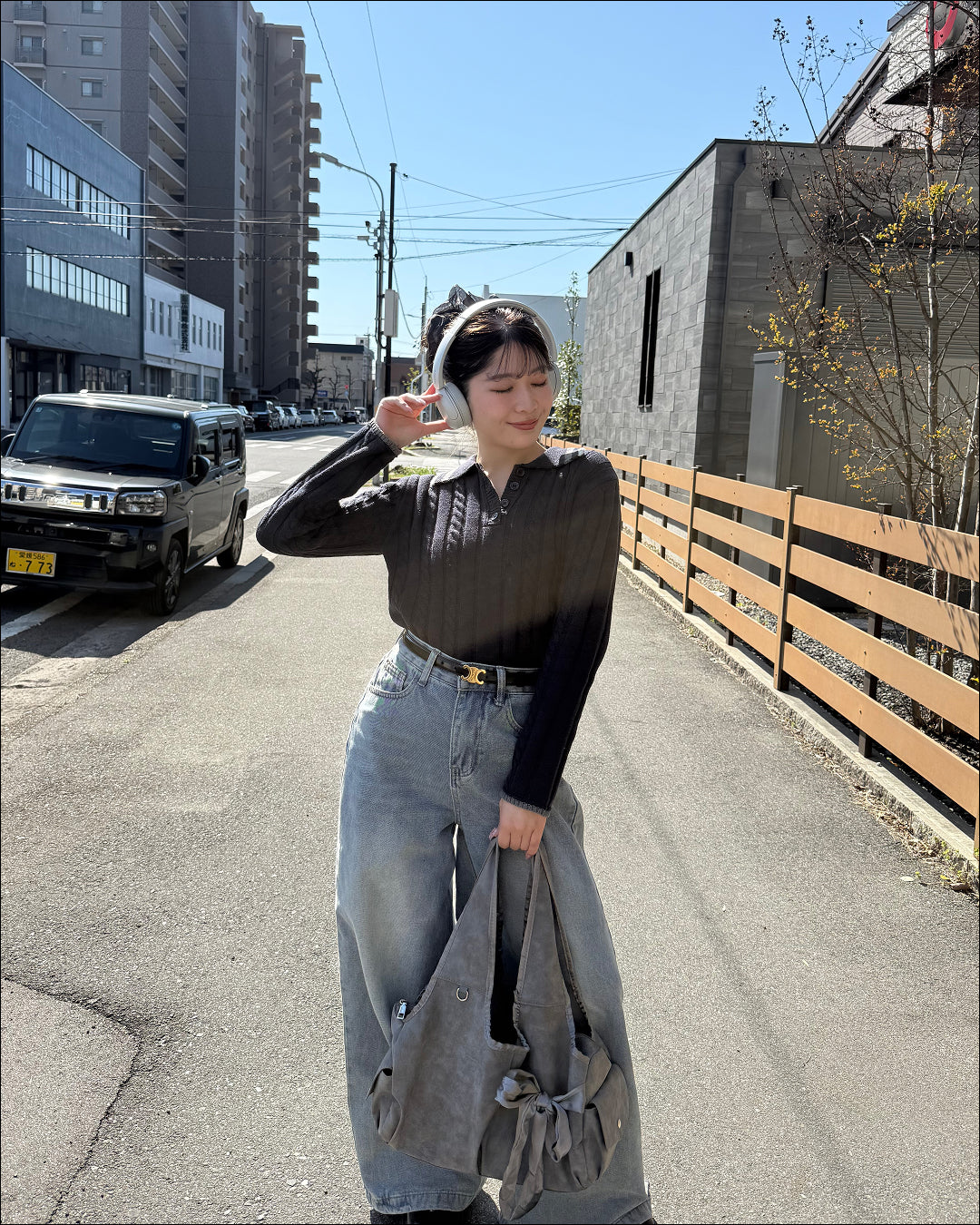 ラインネックニットポロ B2199