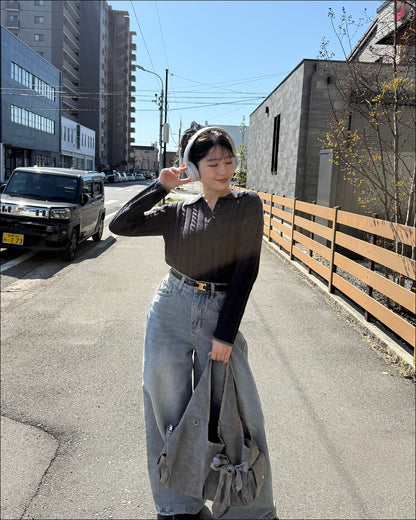 ラインネックニットポロ B2199