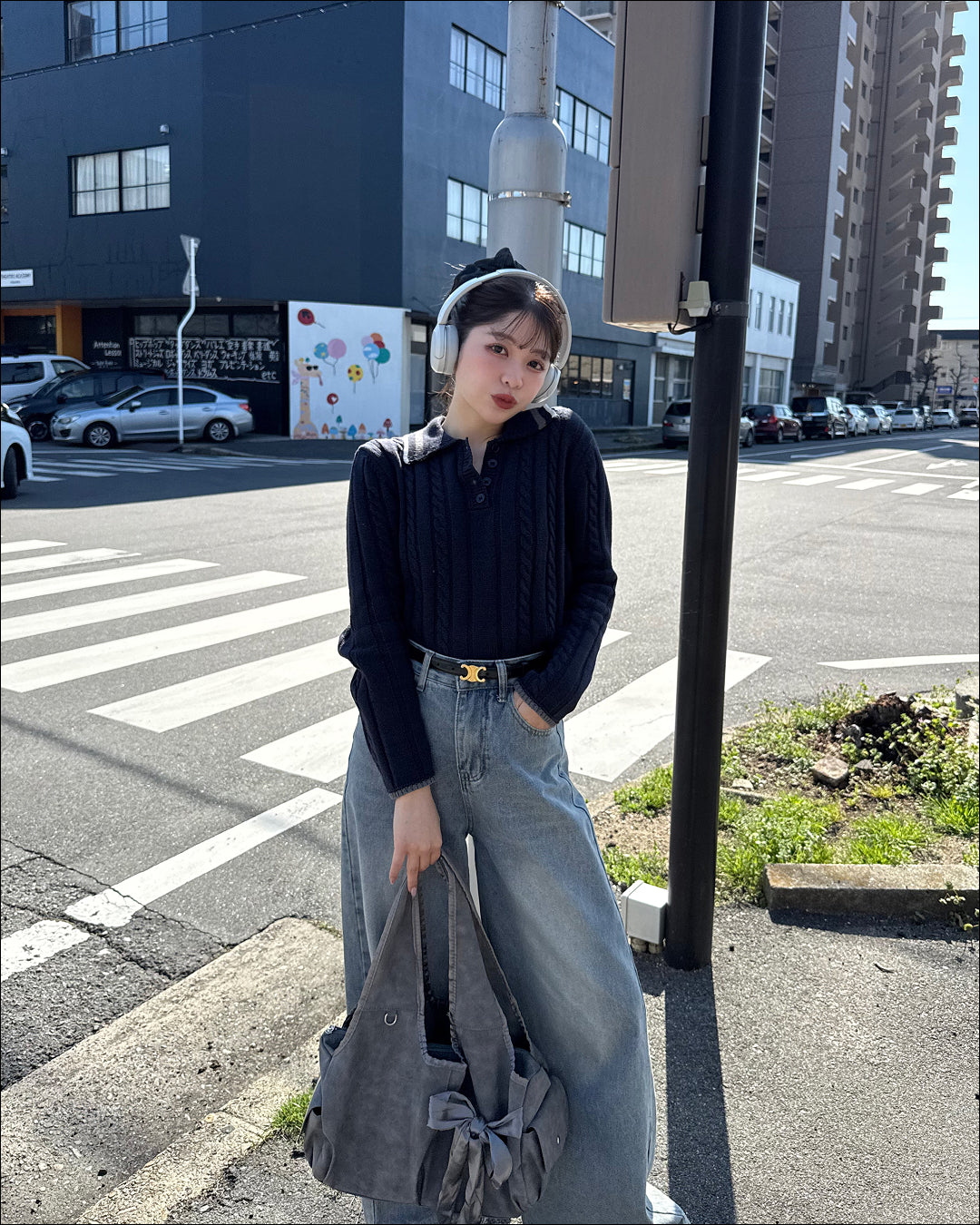 ラインネックニットポロ B2199